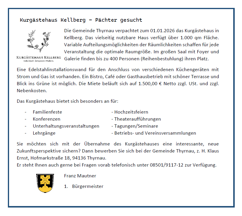 Anzeige Pächter gesucht für Kurgästehaus