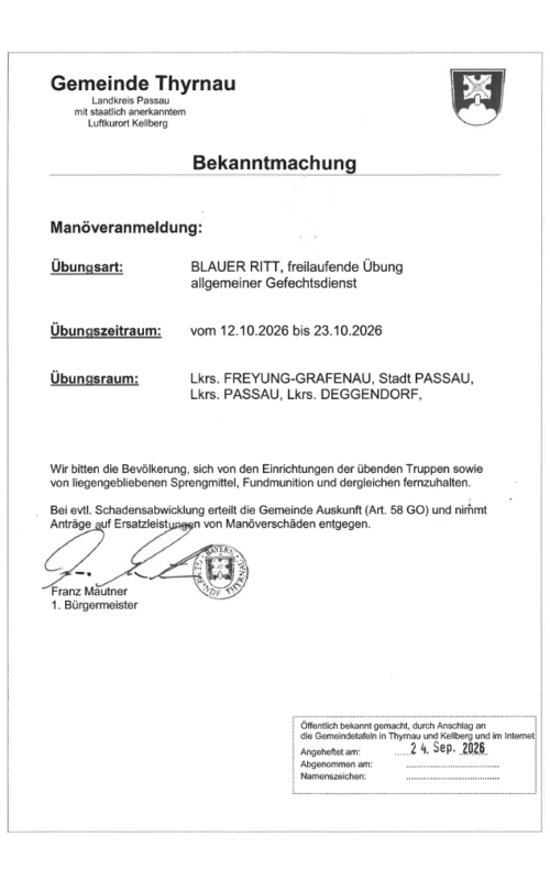 Manöveranmeldung BLAUER RITT