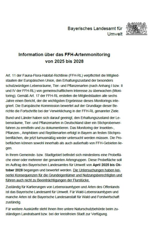 Information des FFH-Artenmonitoring von 2025 bis 2028