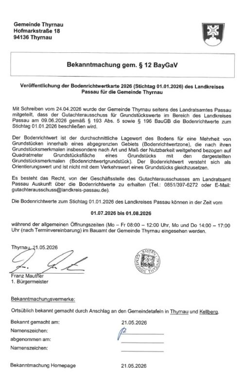 Bekanntmachung Bodenrichtwerte