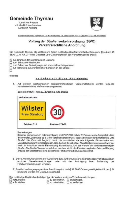 Vollzug StVo Zwecking